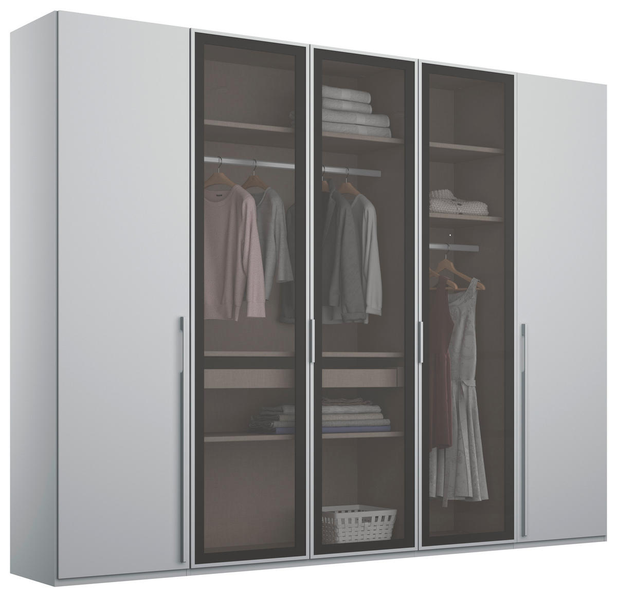 DREHTÜRENSCHRANK 251/223/60 cm 5-türig Grau, Hellgrau  - Hellgrau/Grau, Trend, Glas/Holzwerkstoff (251/223/60cm) - Novel