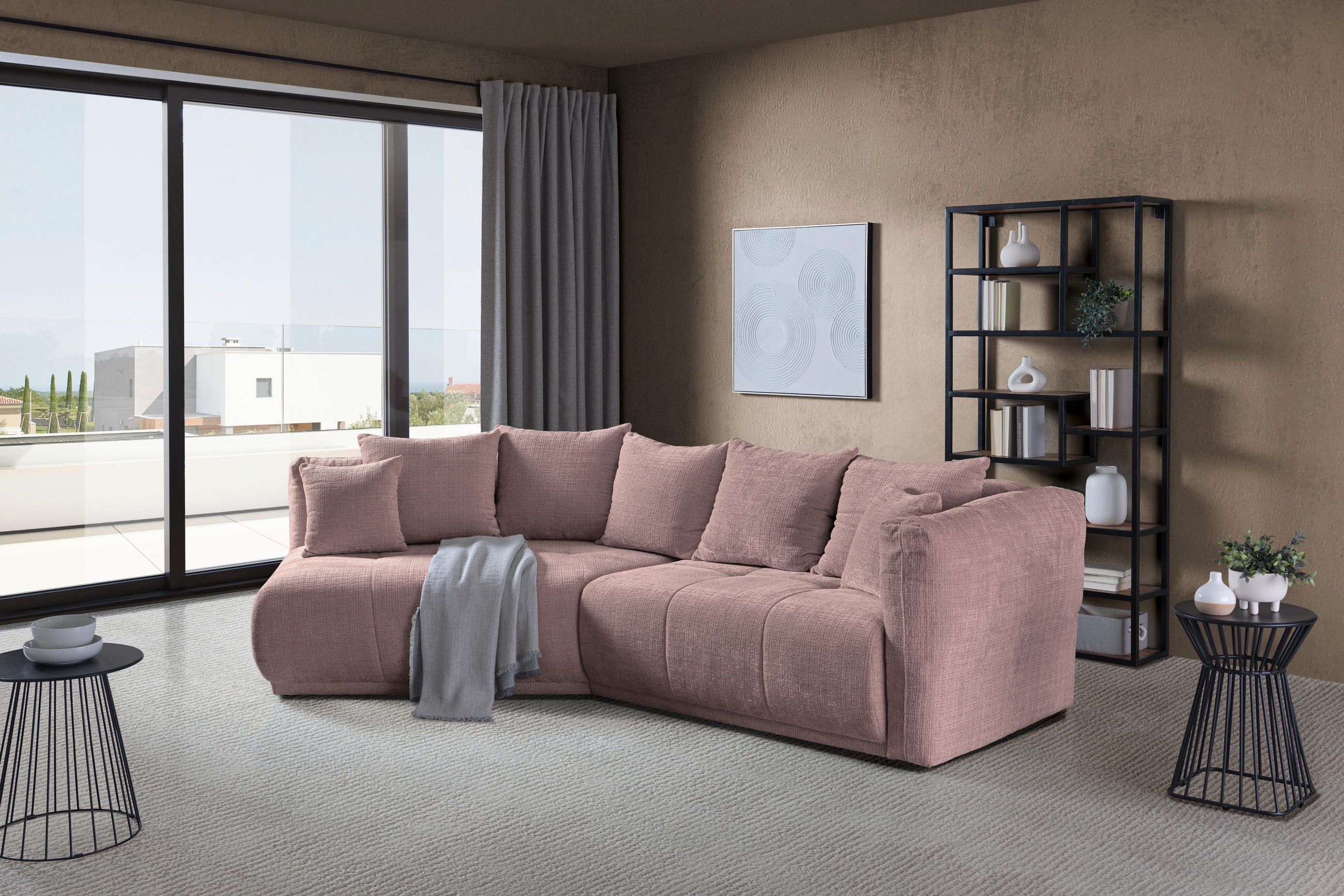 ECKSOFA Rosa Chenille  - Schwarz/Rosa, MODERN, Kunststoff/Textil (180/315cm) - Hom`in