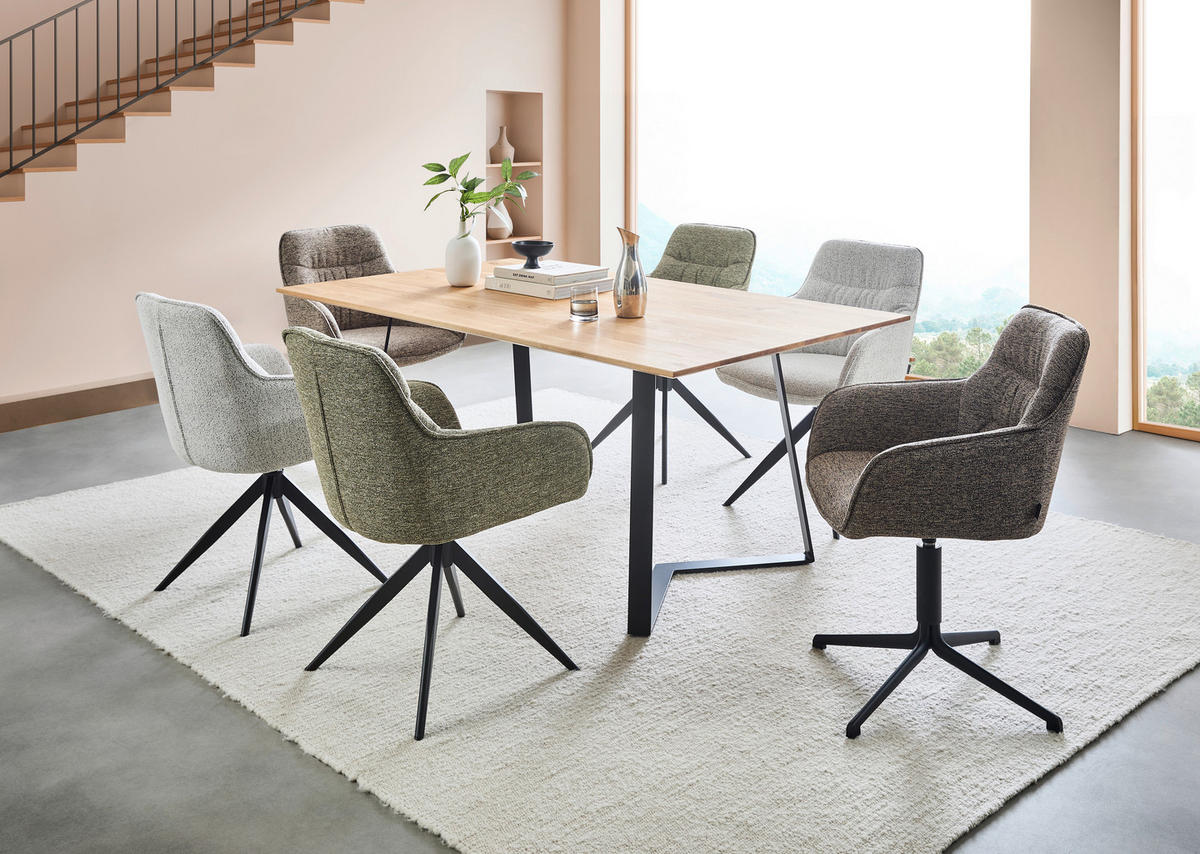 ESSTISCH Eiche massiv rechteckig Eichefarben  - Eichefarben/Schwarz, Design, Holz/Metall (180/100/76cm) - Musterring