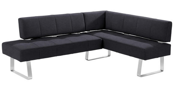 ECKBANK 227/165 cm Mikrofaser Schwarz, Edelstahlfarben Metall - Edelstahlfarben/Schwarz, Design, Textil/Metall (227/165cm) - Moderano