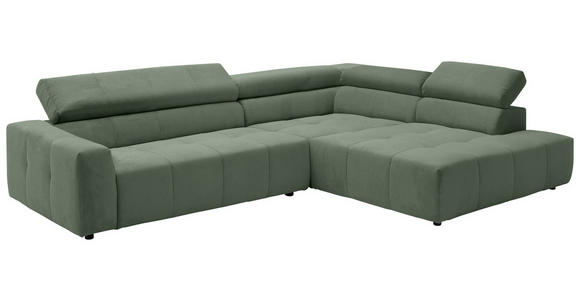 ECKSOFA Olivgrün Feincord  - Schwarz/Olivgrün, KONVENTIONELL, Kunststoff/Textil (311/219cm) - Hom`in