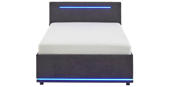 POLSTERBETT 140/200 cm,  in Graphitfarben, Beleuchtung,  - Graphitfarben, Design, Kunststoff/Textil (140/200cm) - Xora