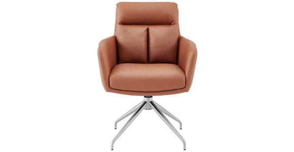 ARMLEHNSTUHL in Edelstahl Mikrofaser - Edelstahlfarben/Cognac, Design, Textil/Metall (62/89,5/65cm) - Novel