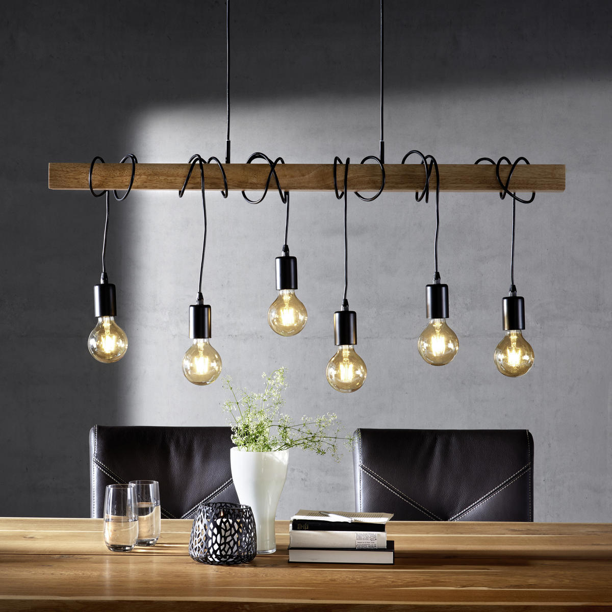 HÄNGELEUCHTE   100 cm  - Schwarz/Braun, Lifestyle, Holz/Metall (100cm) - Marama