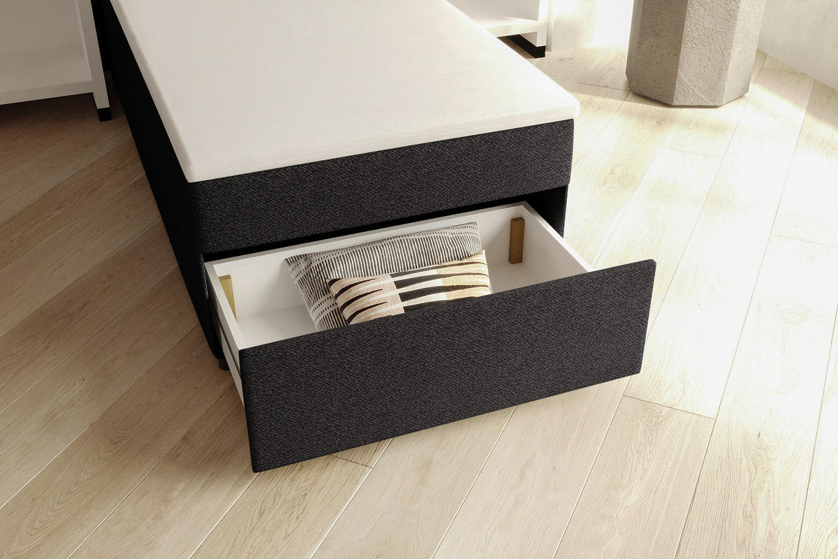 BOXBETT 90/200 cm,  in Schwarz, Matratze, Topper, Bettschublade, H3 = fest  - Schwarz, KONVENTIONELL, Kunststoff/Textil (90/200cm) - Boxxx