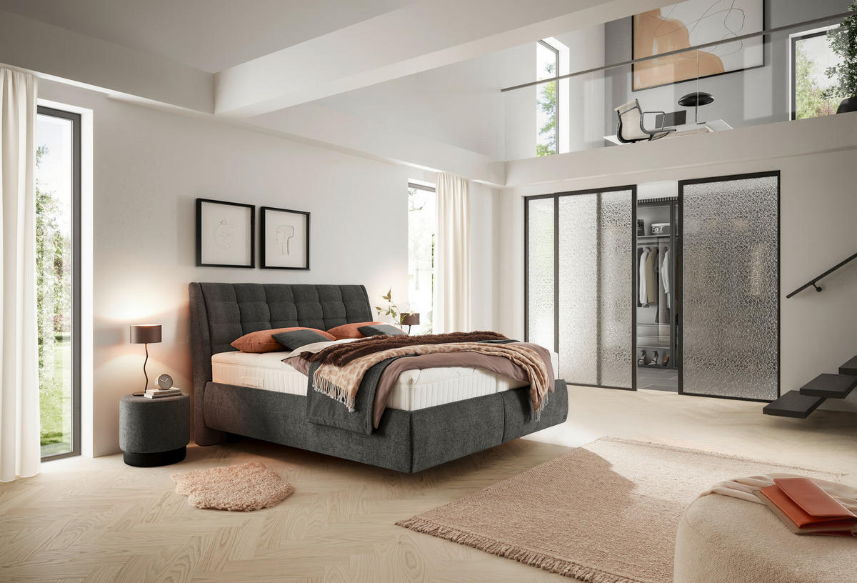 POLSTERBETT 180/200 cm,  in Anthrazit, Lattenrost, Bettkasten,  - Anthrazit/Schwarz, Design, Holz/Holzwerkstoff (180/200cm) - Dieter Knoll