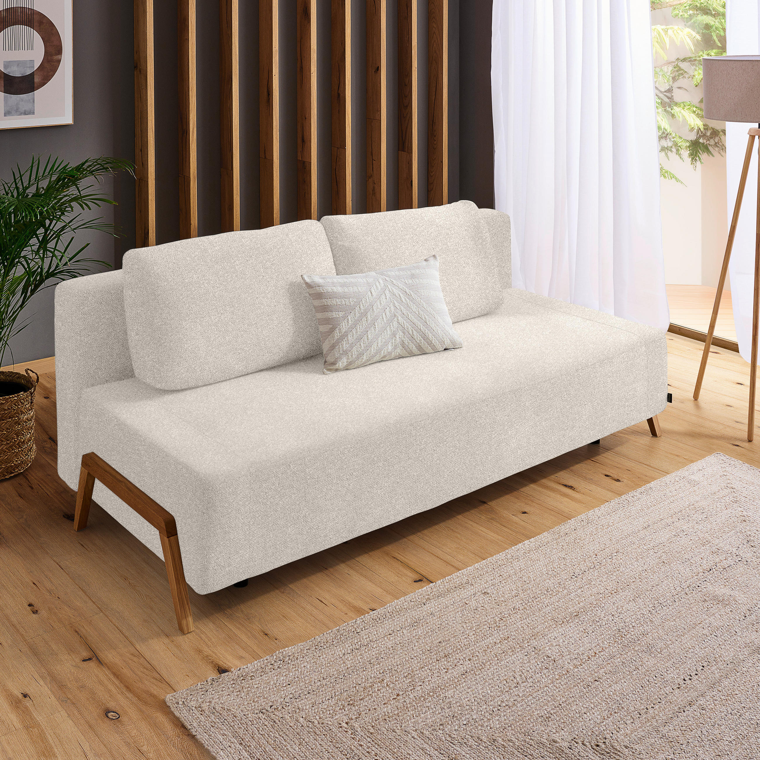 SCHLAFSOFA Bouclé Creme  - Creme/Naturfarben, Design, Holz/Textil (211/88/102cm) - Niels Andersson