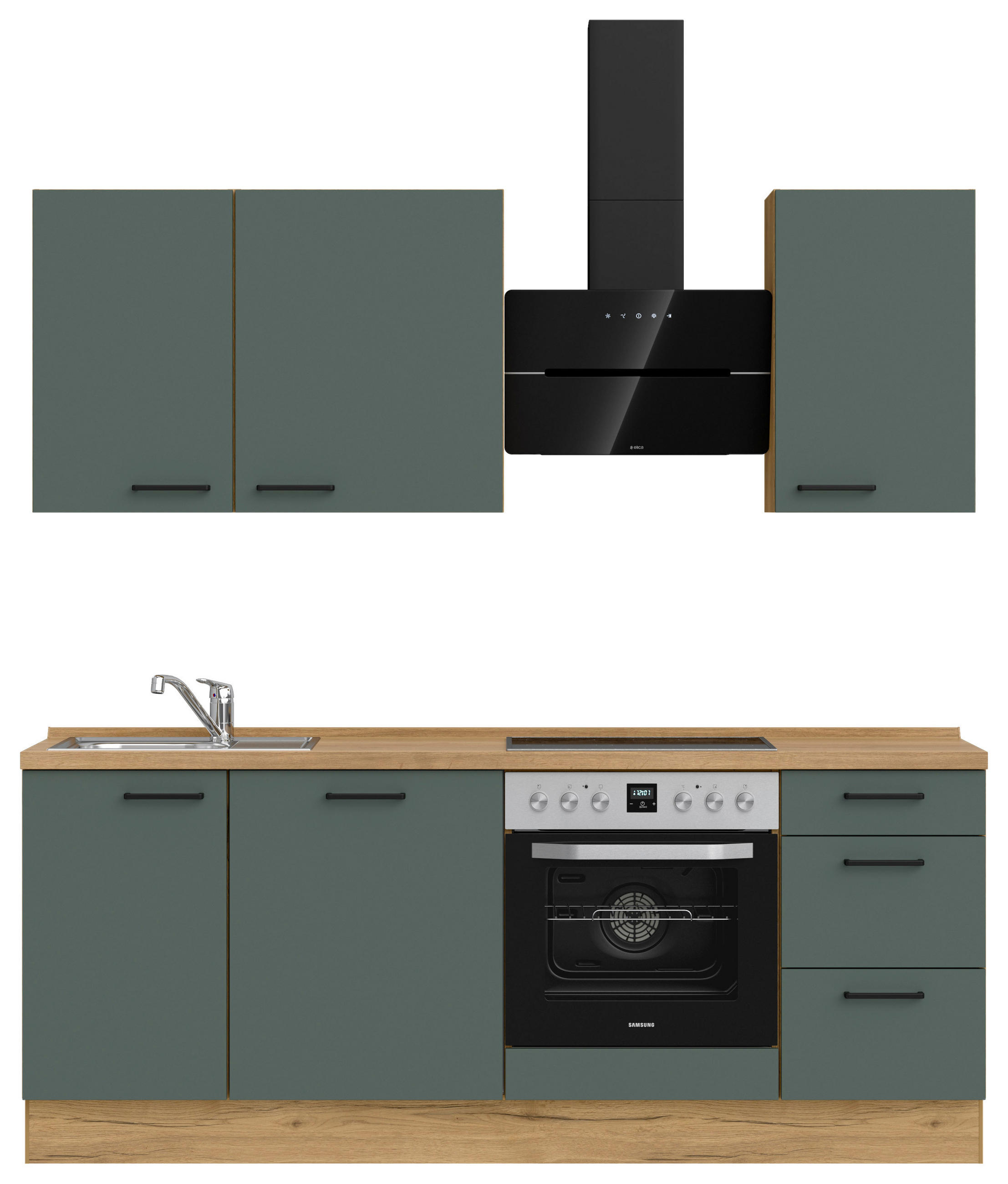 KÜCHENLEERBLOCK 210 cm   in Eichefarben, Dunkelgrün  - Dunkelgrün/Eichefarben, MODERN, Holzwerkstoff/Metall (210cm) - Nobilia
