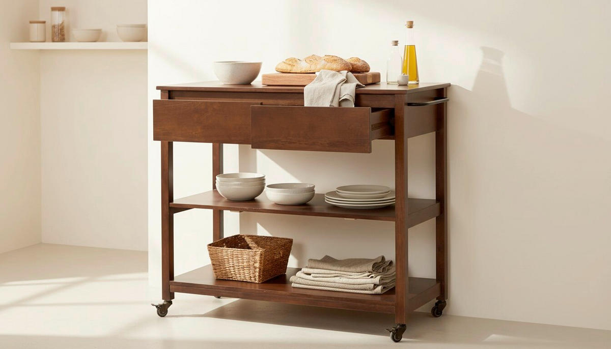 SERVIRNI VOZIČEK   100/90/48 cm           - barva oreha, Natur, kovina/umetna masa (100/90/48cm) - Livetastic