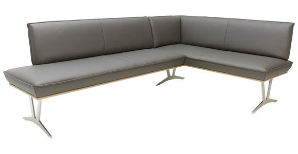 ECKBANK 237/162 cm in Schlammfarben, Eichefarben, Nickelfarben - Edelstahlfarben/Schlammfarben, Design, Leder/Holz (237/162cm) - Ambiente