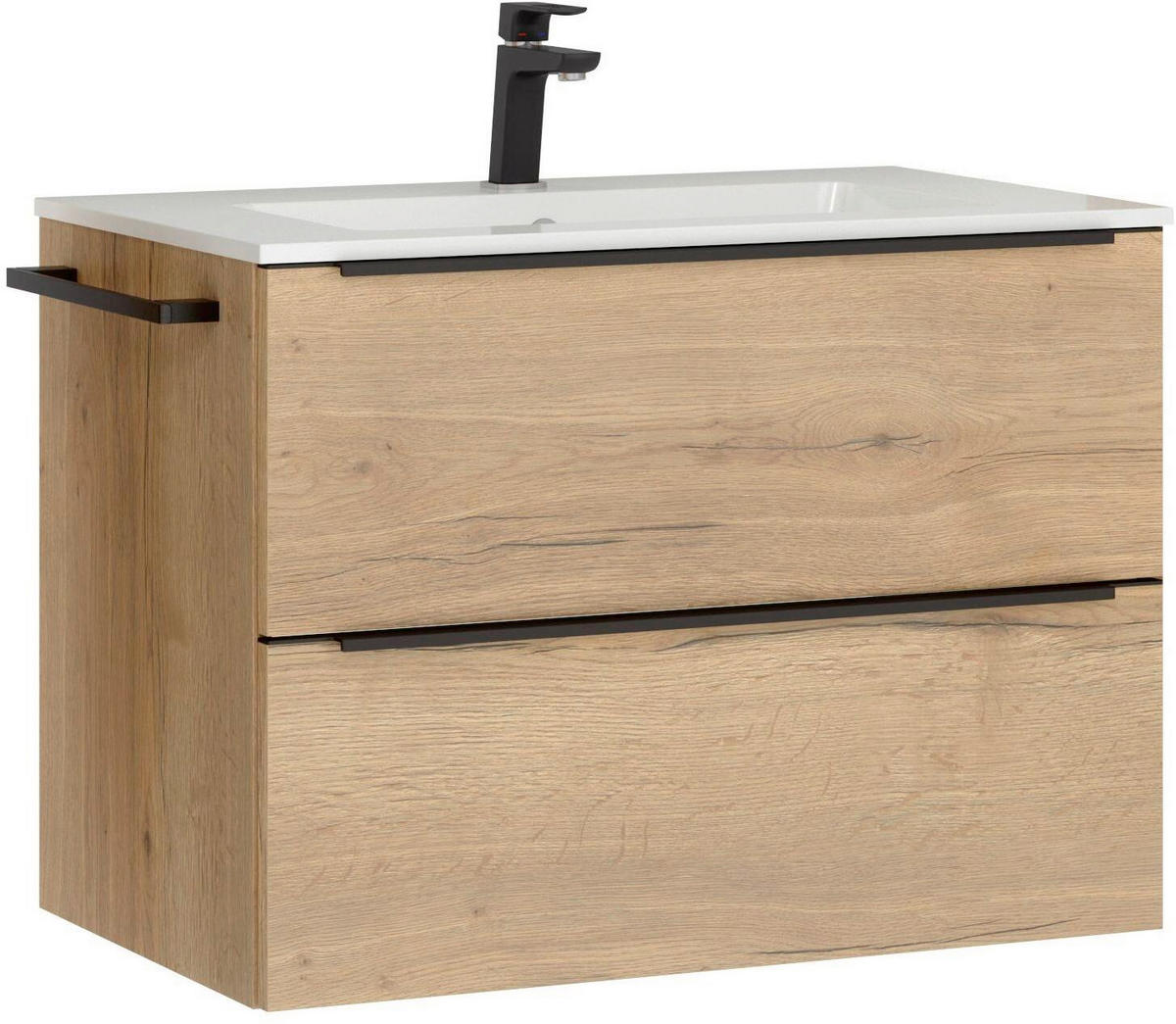 WASCHTISCHKOMBI 81 cm  - Eichefarben/Schwarz, MODERN, Holzwerkstoff/Stein (81cm) - Nobilia