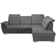 ECKSOFA Graubraun Chenille Bettkasten, Schlaffunktion, Rücken echt, Kopfteilverstellung, Liegefläche im Originalstoff  - Chromfarben/Graubraun, KONVENTIONELL, Kunststoff/Textil (260/205cm) - Carryhome