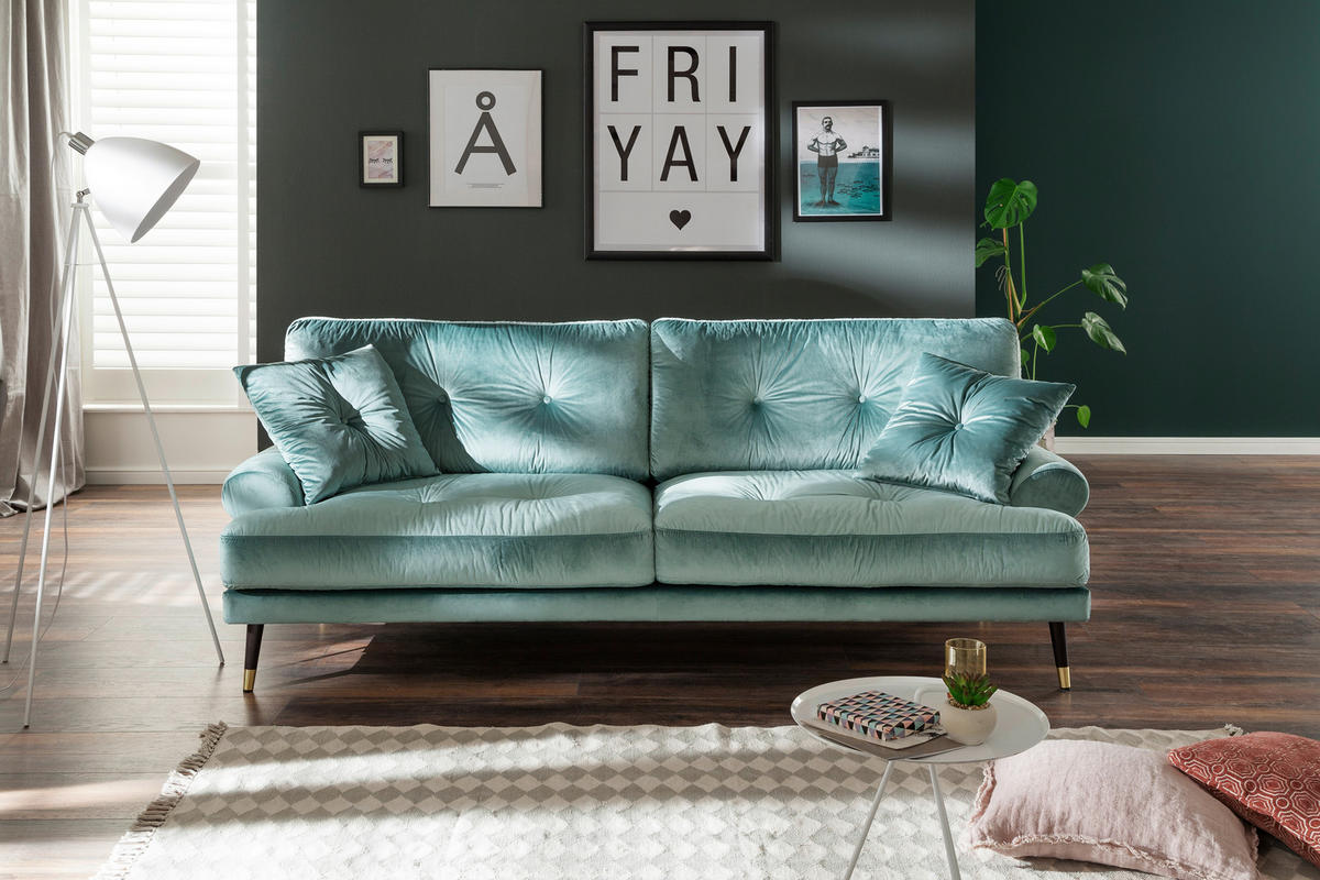 3-SITZER-SOFA TOKIO-3S SOFA Samt Petrol  - Petrol, MODERN, Textil (220/89/100cm) - MID.YOU