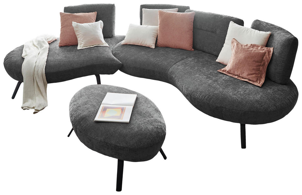 BIGSOFA Flachgewebe Anthrazit  - Anthrazit/Schwarz, Design, Textil/Metall (456/93/138cm) - Moderano