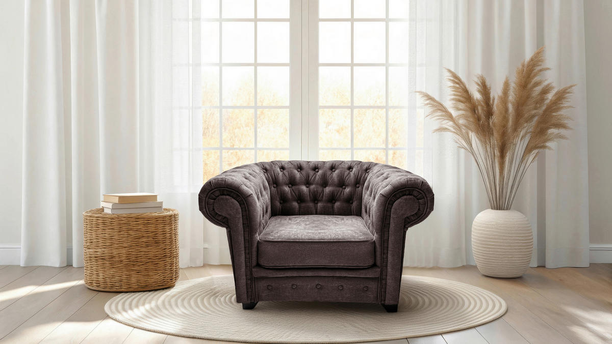 CHESTERFIELD-SESSEL - Schwarz/Braun, KONVENTIONELL, Holz/Holzwerkstoff (91/72/92cm) - Livetastic