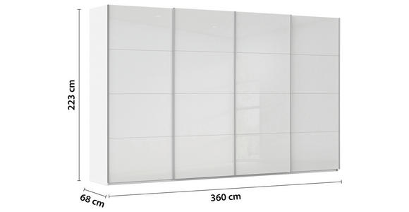 SCHWEBETÜRENSCHRANK 360/223/68 cm 4-türig Weiß Hochglanz, Weiß  - Weiß Hochglanz/Alufarben, Basics, Holzwerkstoff/Metall (360/223/68cm) - Novel