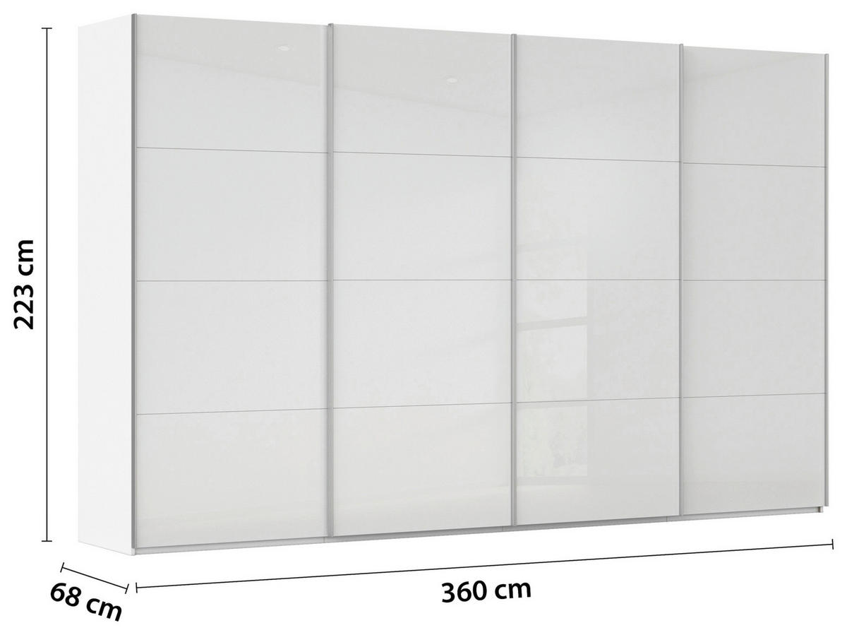 SCHWEBETÜRENSCHRANK 360/223/68 cm 4-türig Weiß, Weiß Hochglanz  - Weiß Hochglanz/Alufarben, Basics, Holzwerkstoff/Metall (360/223/68cm) - Novel