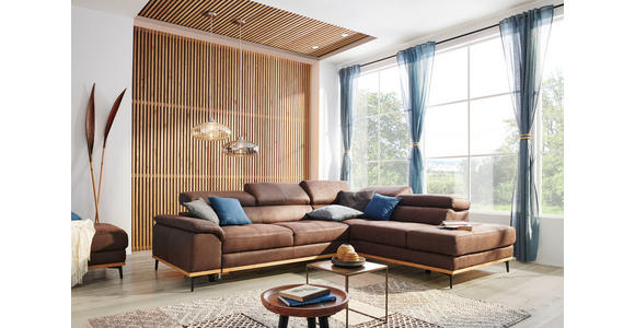 ECKSOFA inkl.Funktionen Dunkelbraun Lederlook - Dunkelbraun/Schwarz, Natur, Holz/Textil (282/226cm) - Novel