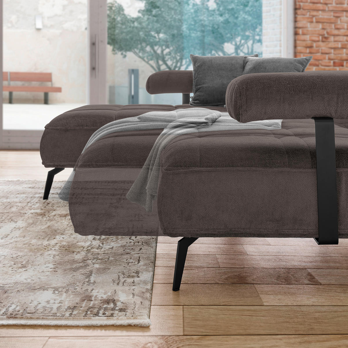 ECKSOFA in Webstoff Dunkelbraun  - Dunkelbraun/Schwarz, Design, Textil/Metall (180/266cm) - Welnova