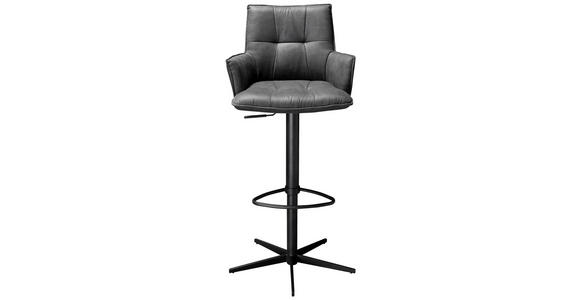 BARHOCKER Mikrofaser Schwarz, Dunkelgrau Eisen Wippfunktion, Sitzfläche 360° drehbar, inklusive Armlehnen, automatische Rückholfunktion - Dunkelgrau/Schwarz, Design, Textil/Metall (56/55/110cm) - Novel