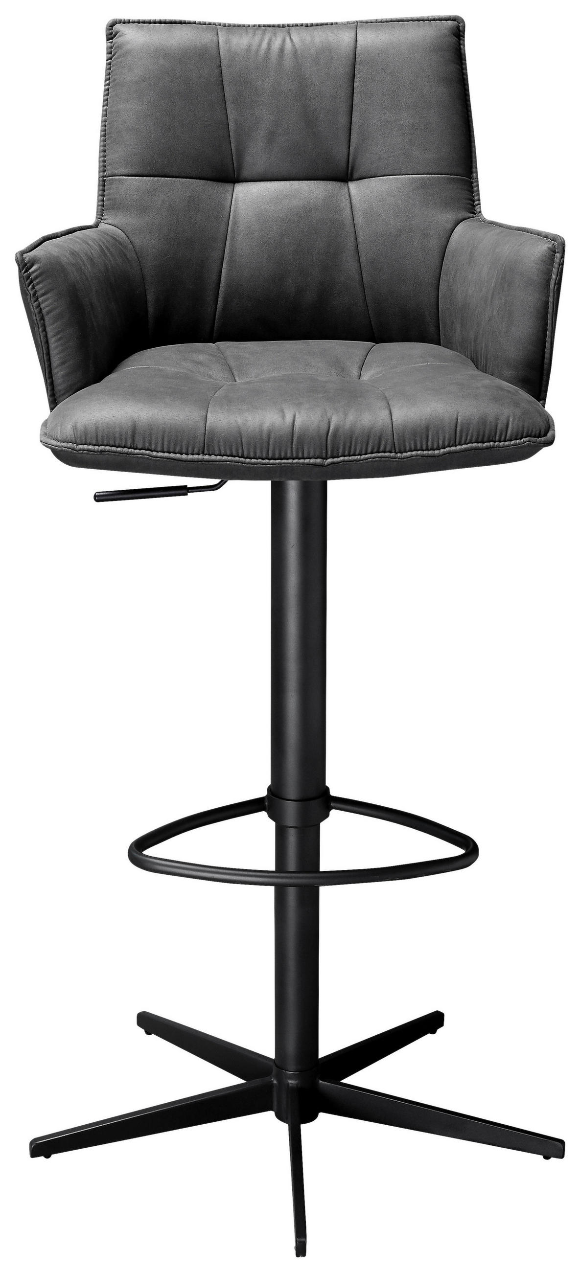 BARHOCKER Mikrofaser Schwarz, Dunkelgrau Eisen Wippfunktion, Sitzfläche 360° drehbar, inklusive Armlehnen, automatische Rückholfunktion  - Dunkelgrau/Schwarz, Design, Textil/Metall (56/110/55cm) - Novel