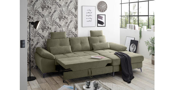 ECKSOFA Grün Mikrovelours  - Chromfarben/Schwarz, KONVENTIONELL, Kunststoff/Textil (270/170cm) - Carryhome