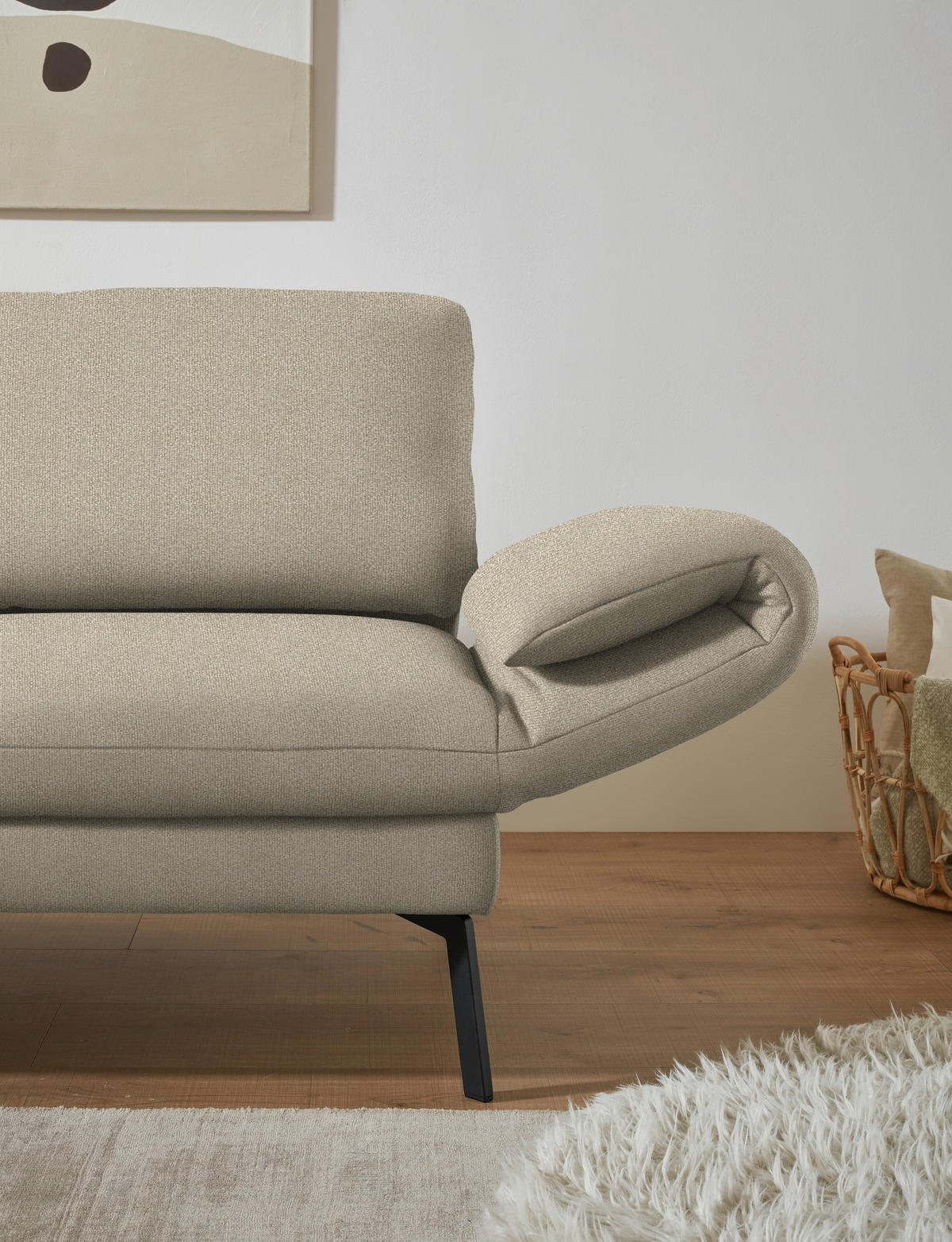 ECKSOFA  in Flachgewebe Beige  175-224/255-365 cm  - Beige/Schwarz, Design, Textil/Metall (175-224/255-365cm) - Dieter Knoll