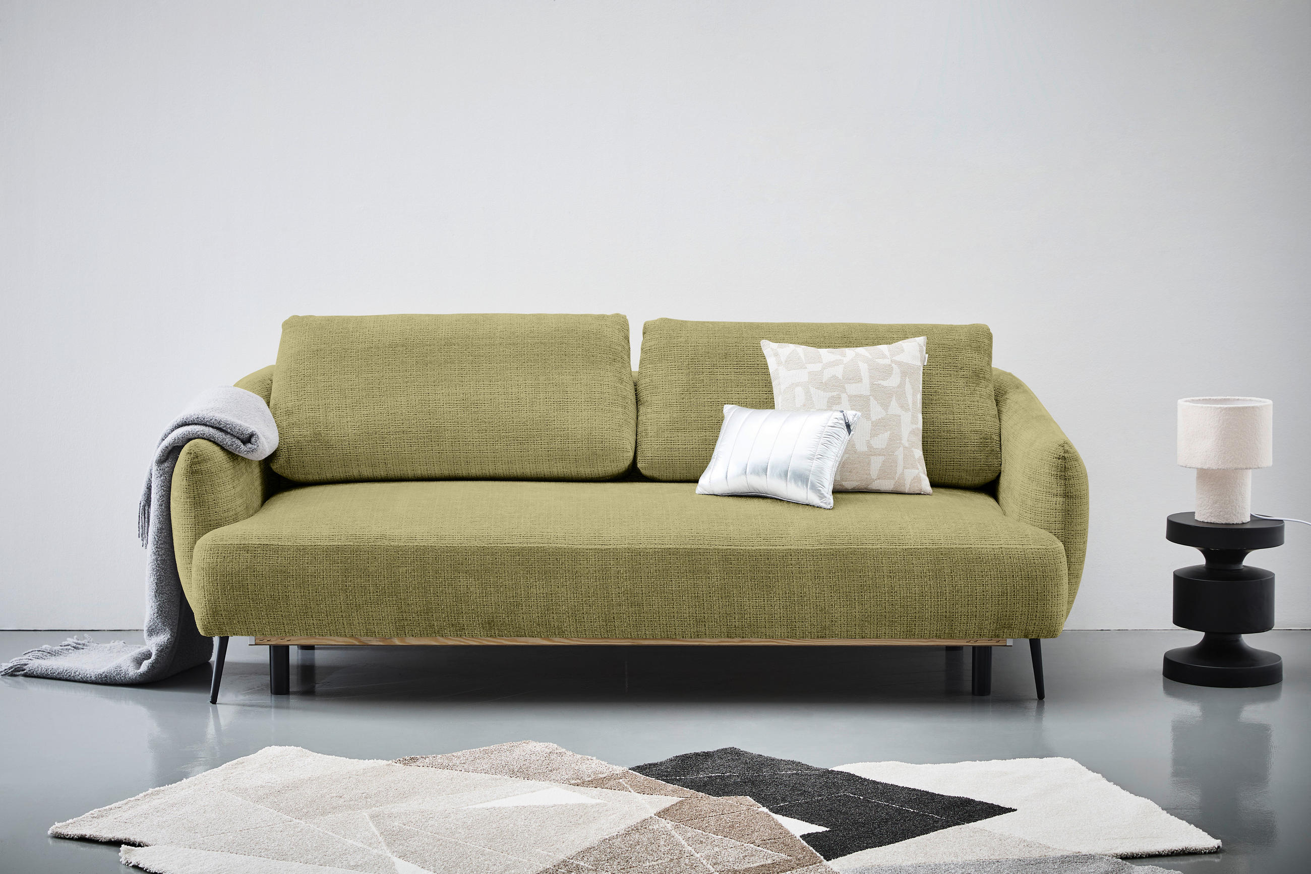 SCHLAFSOFA Chenille Olivgrün  - Schwarz/Olivgrün, KONVENTIONELL, Textil/Metall (228/75/98cm) - Carryhome