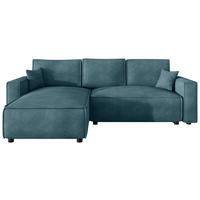 ECKSOFA Türkis Cord Zierkissen, Rückenkissen, Bettkasten, Schlaffunktion, Rücken echt, Liegefläche im Originalstoff  - Türkis/Schwarz, MODERN, Kunststoff/Textil (190/280cm) - Carryhome