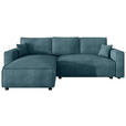 ECKSOFA Türkis Cord Zierkissen, Rückenkissen, Bettkasten, Schlaffunktion, Rücken echt, Liegefläche im Originalstoff  - Türkis/Schwarz, MODERN, Kunststoff/Textil (190/280cm) - Carryhome