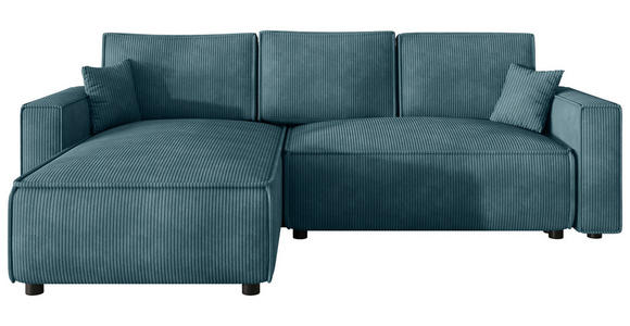 ECKSOFA Türkis Cord Zierkissen, Rückenkissen, Bettkasten, Schlaffunktion, Rücken echt, Liegefläche im Originalstoff  - Türkis/Schwarz, MODERN, Kunststoff/Textil (190/280cm) - Carryhome