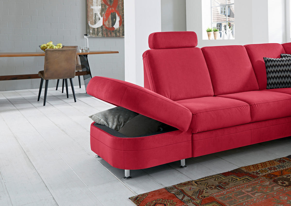ECKSOFA in Flachgewebe Rot  - Rot/Alufarben, Konventionell, Textil/Metall (287/269cm) - Beldomo System