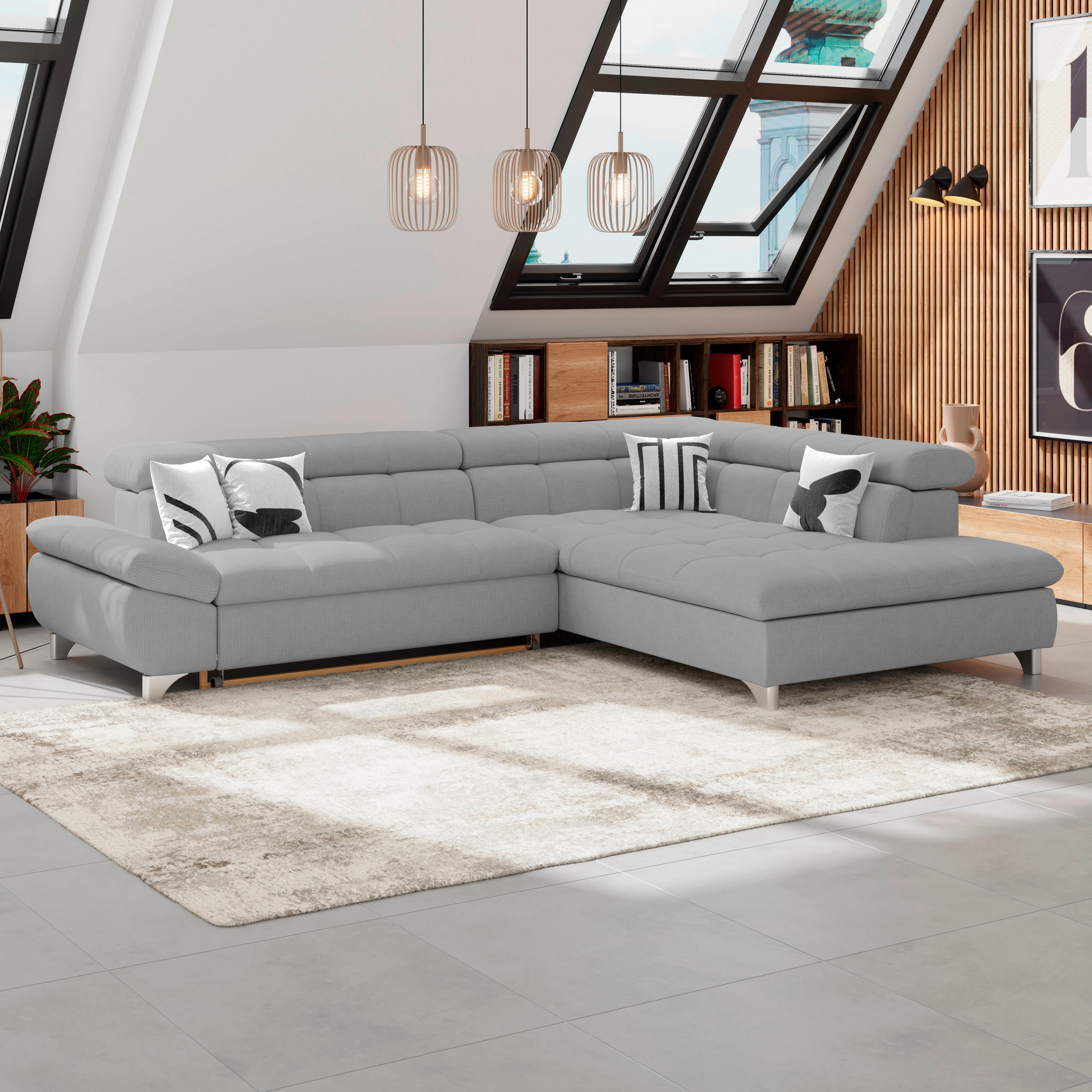 ECKSOFA Grau Chenille  - Chromfarben/Grau, KONVENTIONELL, Textil/Metall (312/234cm) - Livetastic