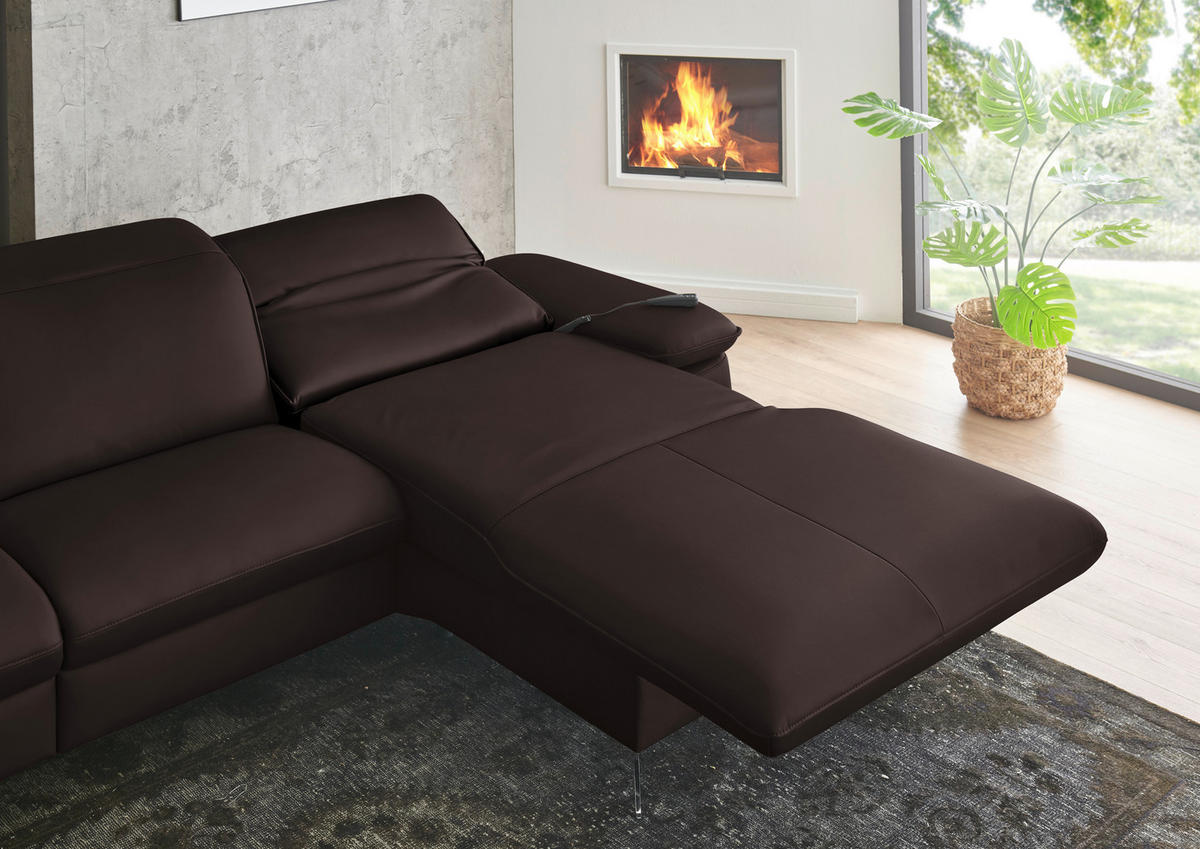 ECKSOFA  Echtleder Braun  - Schwarz/Braun, Design, Leder/Metall (307/169cm) - Beldomo Premium