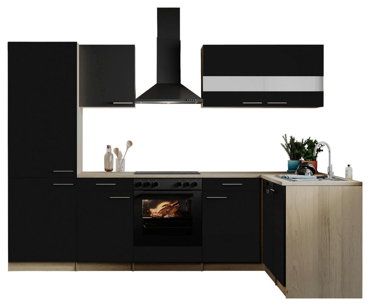 HÖRNKÖK 280/172 cm  i svart  - stålfärgad/svart, Basics, metall/trämaterial (280/172cm) - Respekta