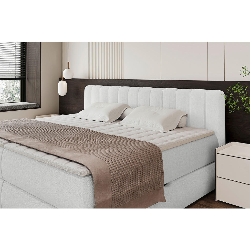 Thumbnail - Chameo Boxspringbett, Beige, Textil, H2, 7-Zonen, Höhe ca. 30,5 cm, 200x200 cm, Bettkasten, gepolstertes Kopfteil, Toppe...