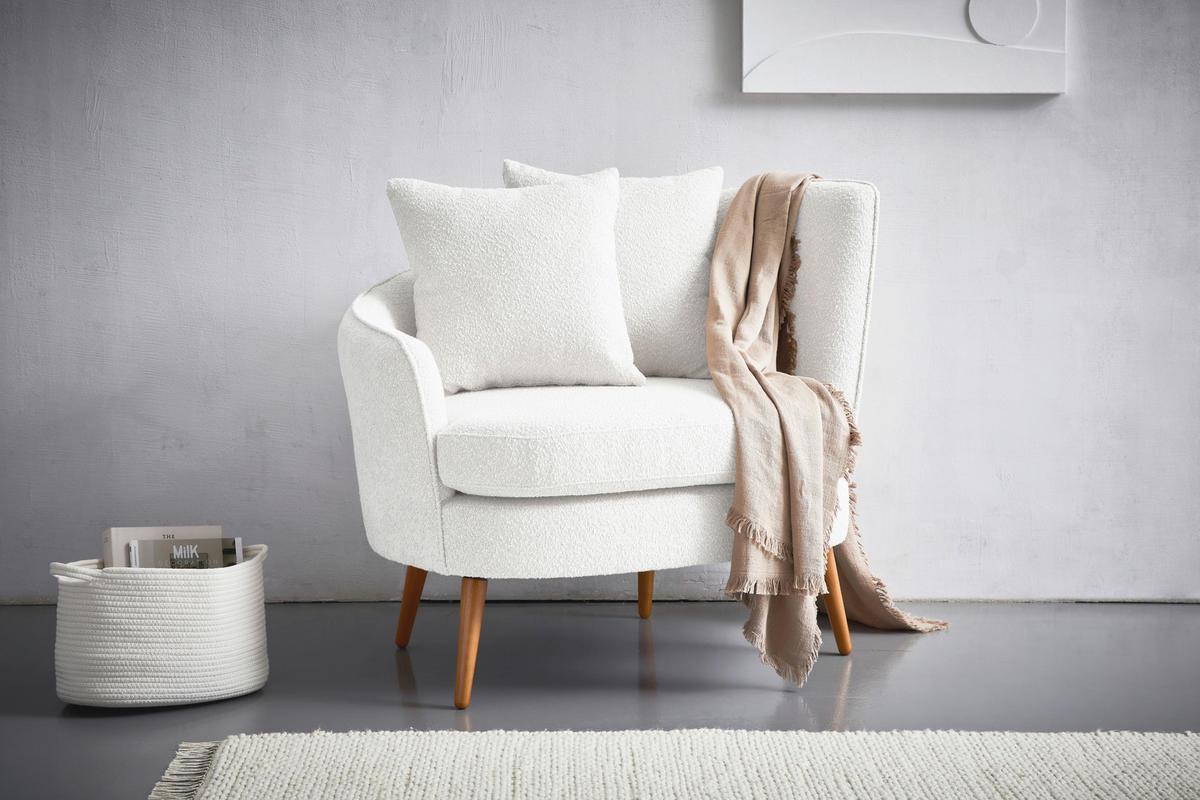 SESSEL in Bouclé Weiß  - Naturfarben/Weiß, KONVENTIONELL, Holz/Textil (106/88/83cm) - Max Winzer