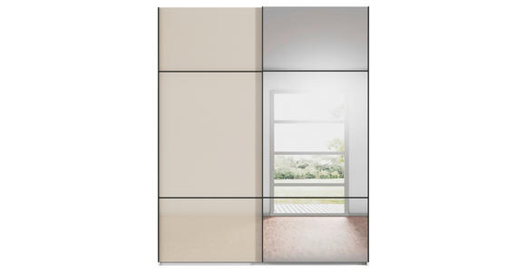 SCHWEBETÜRENSCHRANK 201/223/68 cm 2-türig Weiß, Champagner - Champagner/Schwarz, KONVENTIONELL, Glas/Holzwerkstoff (201/223/68cm) - Novel