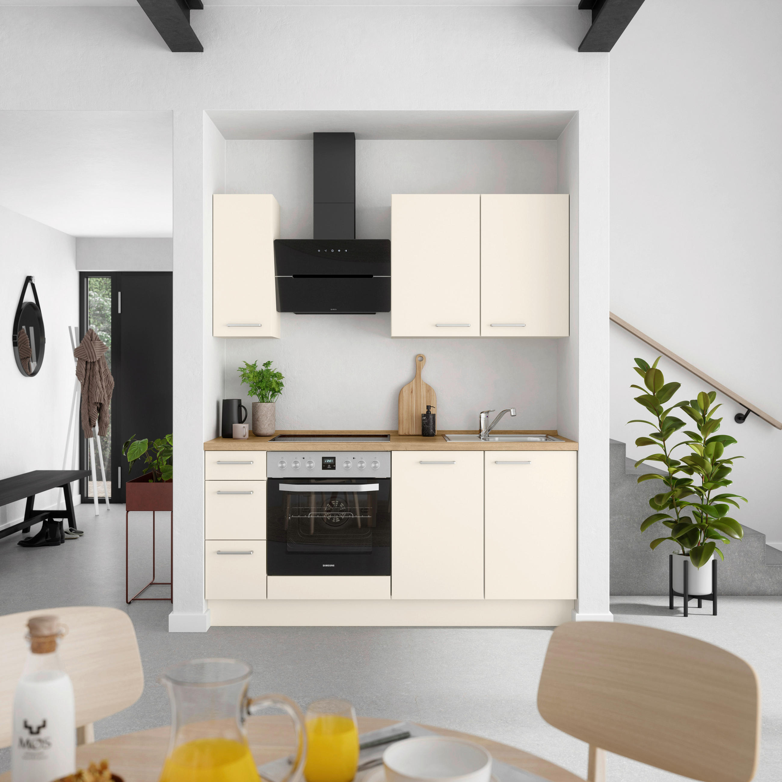 KÜCHENLEERBLOCK 180 cm   in Eichefarben, Magnolie  - Edelstahlfarben/Eichefarben, MODERN, Holzwerkstoff/Metall (180cm) - Nobilia