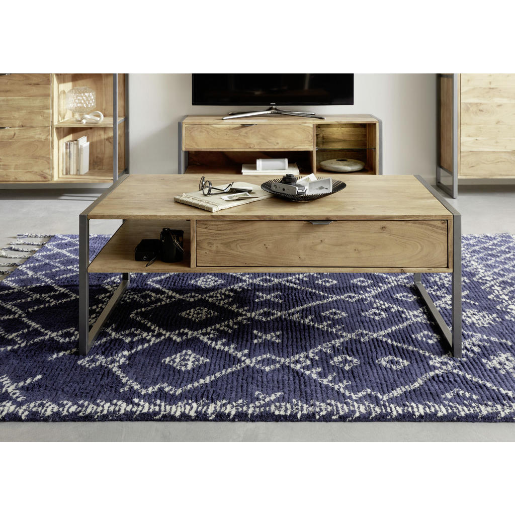 Thumbnail - Livetastic Couchtisch Factory Zone, Anthrazit, Akazie, Metall, Akazie, vollmassiv, 1 Schubladen, Kufe, 60x45x120 cm, Sta...