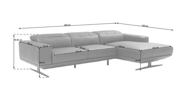 ECKSOFA in Echtleder Schwarz - Schwarz, Design, Leder/Metall (282/162cm) - Xora