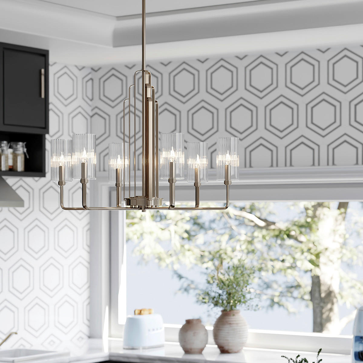 KRONLEUCHTER 68.6/63.1 cm    - Nickelfarben, Konventionell, Glas/Metall (68.6/63.1cm) - Elstead Lighting