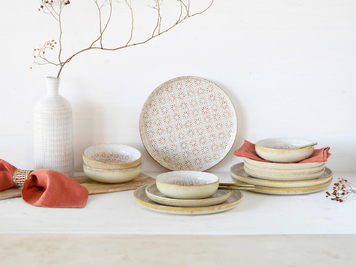 TAFELSERVICE Uno Emiliana 12-teilig  - Creme/Rosa, Basics, Keramik - Creatable