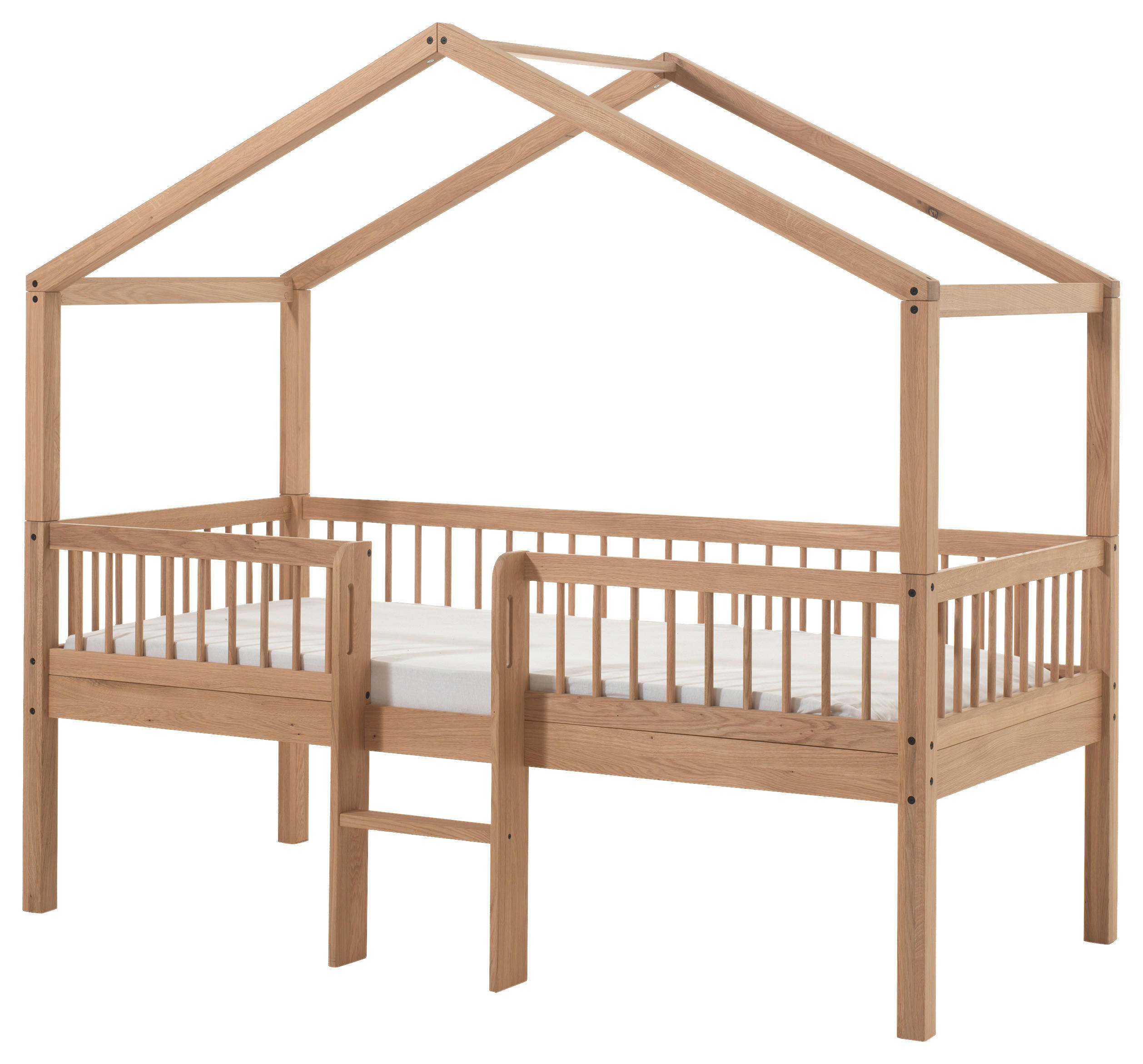 HAUSBETT Absturzsicherung, Leiter, Rollrost 90/200 cm  in Eichefarben  - Eichefarben/Naturfarben, MODERN, Holz (90/200cm) - Vipack