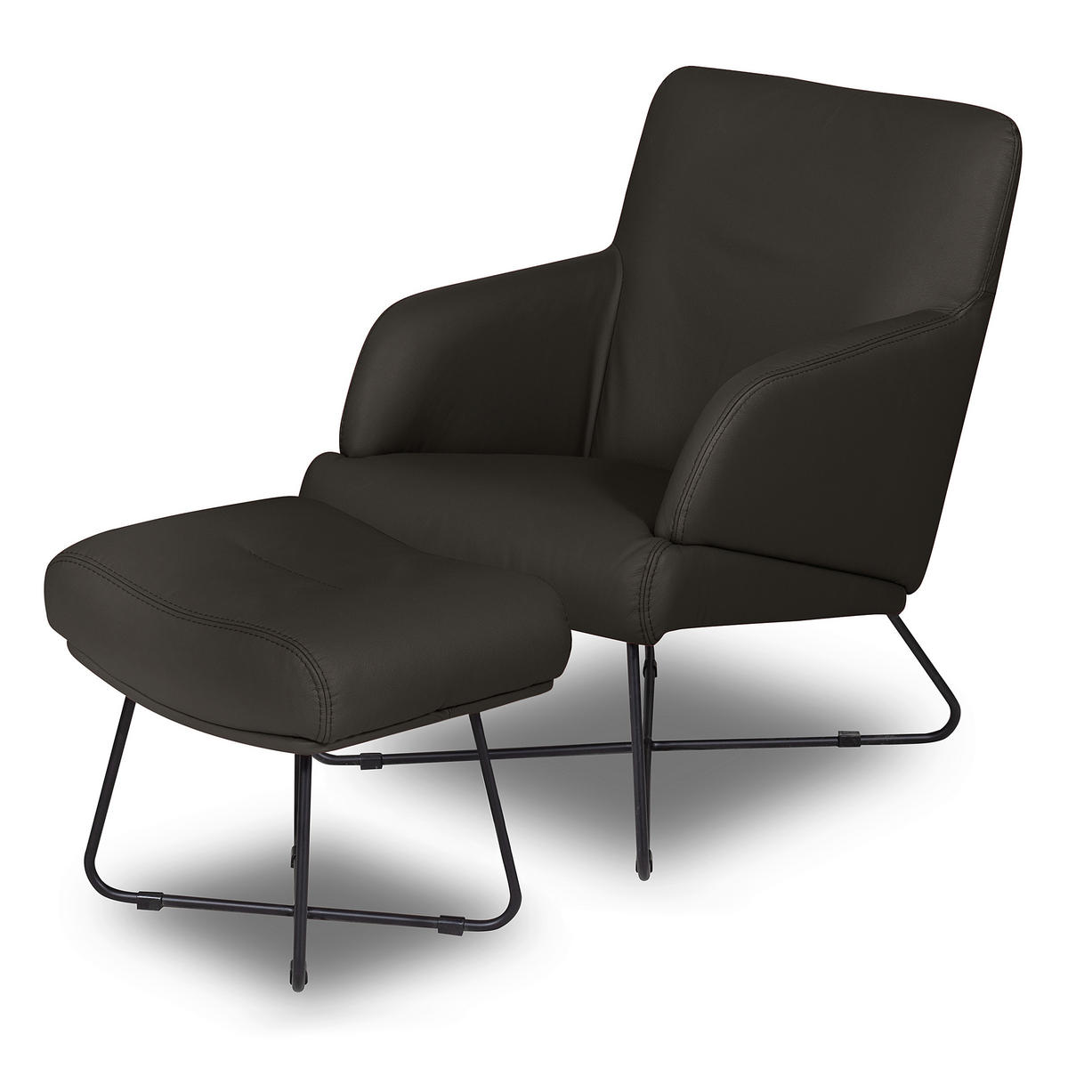 SESSELSET Echtleder Anthrazit  - Anthrazit/Schwarz, Design, Leder/Metall (67/87/74cm) - Livetastic