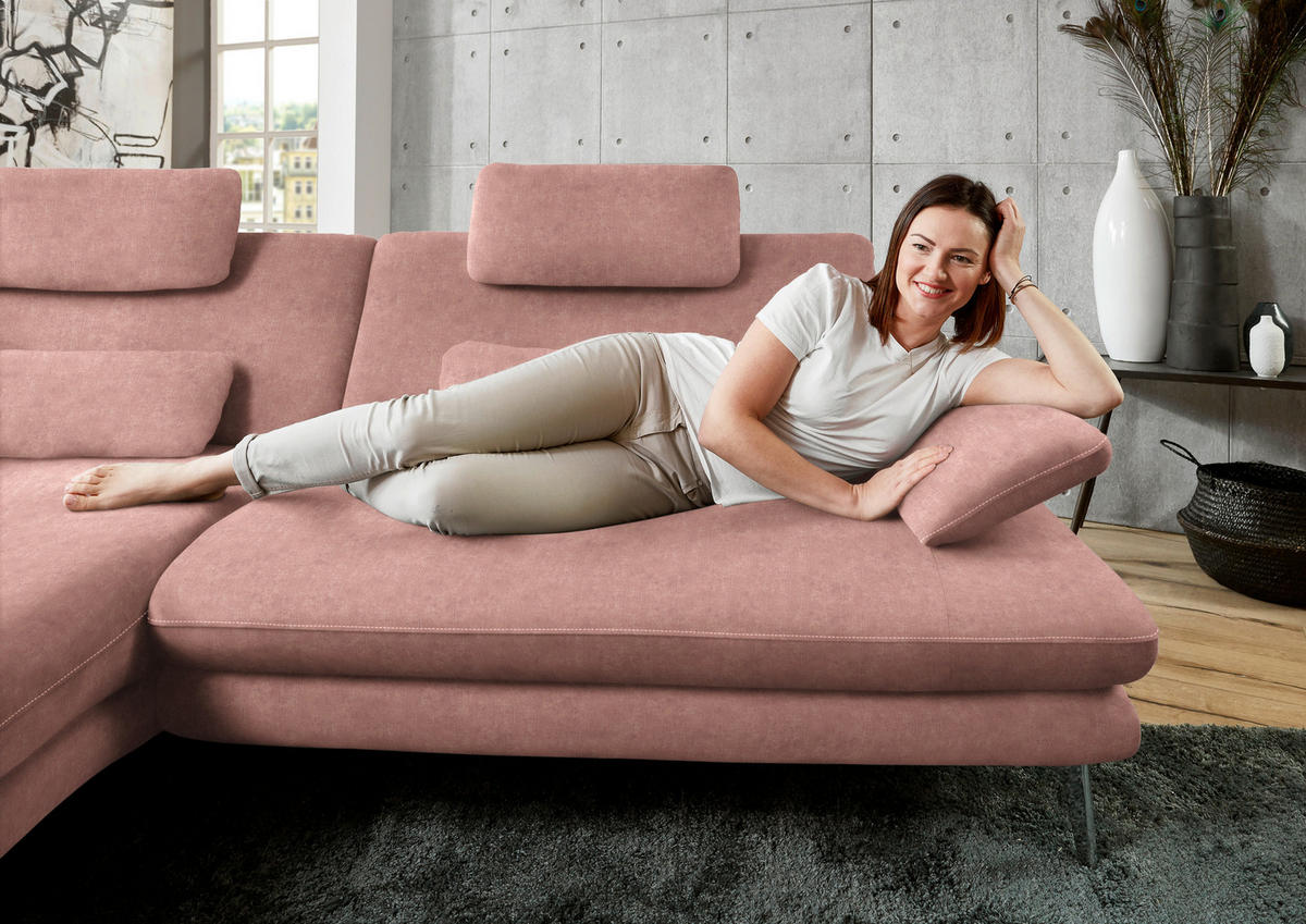 ECKSOFA in Velours Flieder  184/284 cm  - Flieder/Schwarz, Design, Textil/Metall (184/284cm) - Dieter Knoll