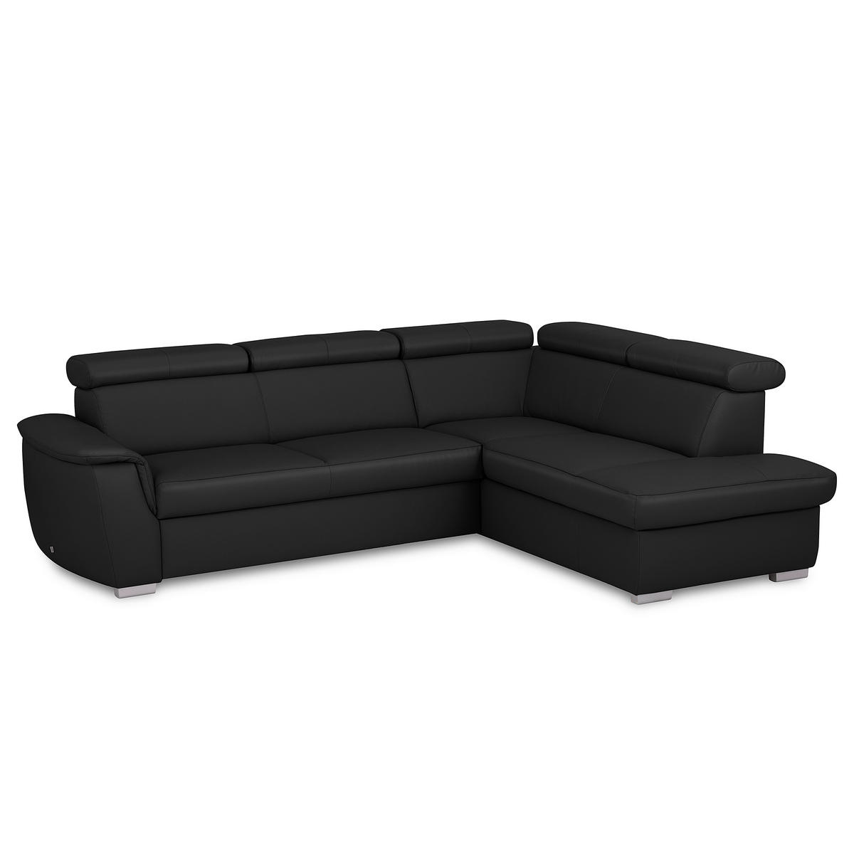 ECKSOFA  in Lederlook Echtleder Schwarz  - Silberfarben/Schwarz, Leder/Holz (262/211cm) - Celina Home