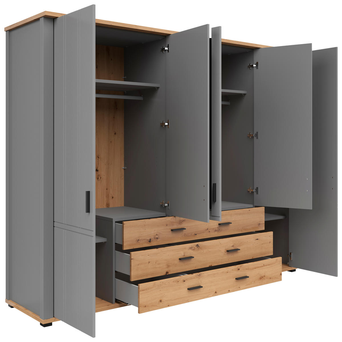 șIFONIER, 267/206/65 cm, gri, stejar Artisan - grafit/stejar Artisan, Konventionell, plastic/sticlă (267/206/65cm) - Hom`in