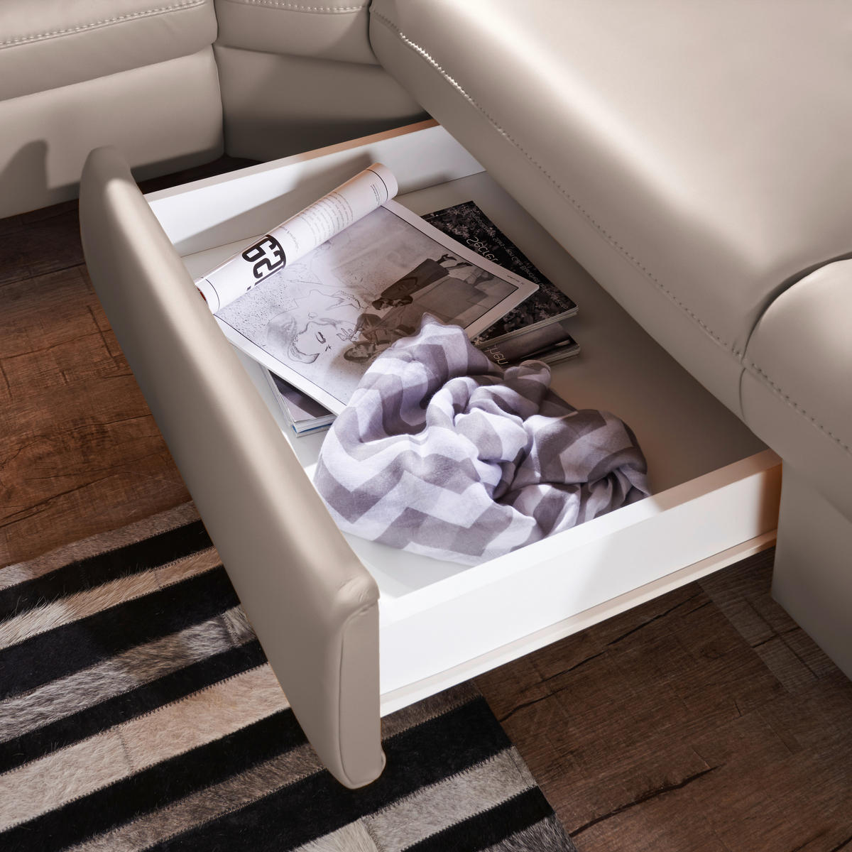 ECKSOFA in Echtleder Fango  - Fango/Alufarben, Design, Leder/Metall (271/239cm) - Cantus