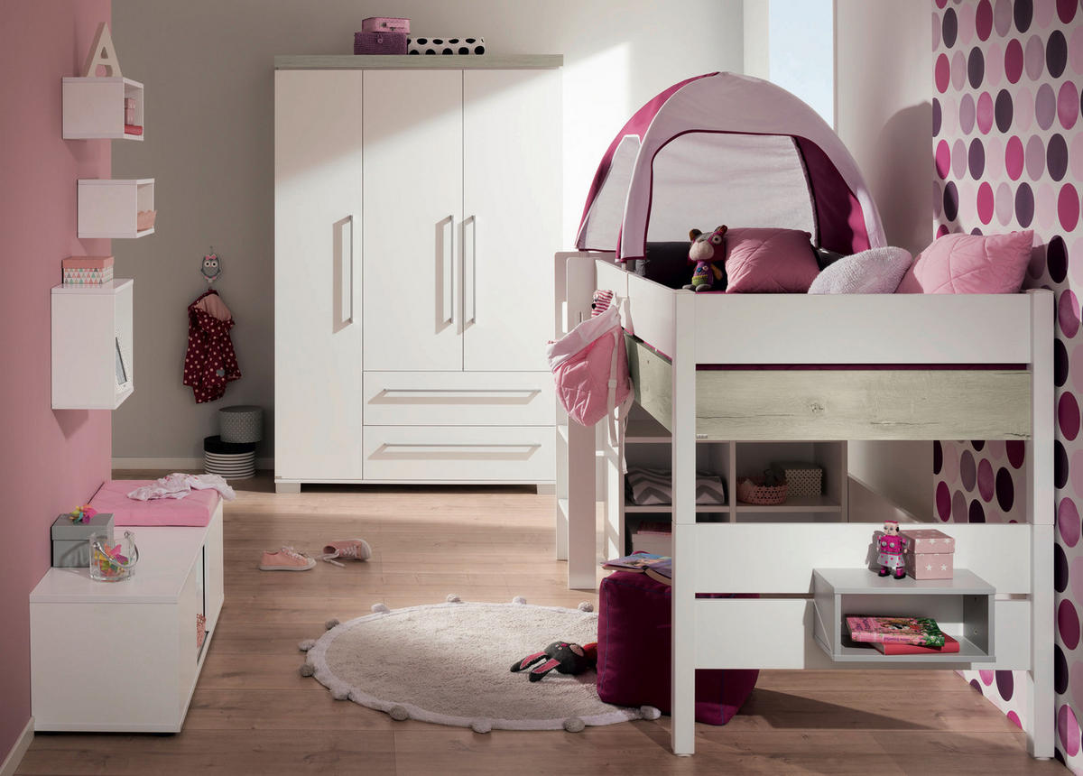 BABYKLEIDERSCHRANK Kira Eiche Nebraska/Kreideweiß Weiß, Eichefarben  - Eichefarben/Silberfarben, Basics, Holzwerkstoff/Metall (135,3/205,9/55,6cm) - Paidi